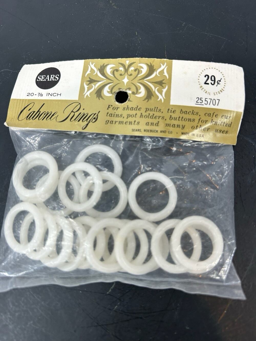 20 Sears 7/8" Cabone Plastic Craft Rings Shade Pulls Tie Backs Pot Holders